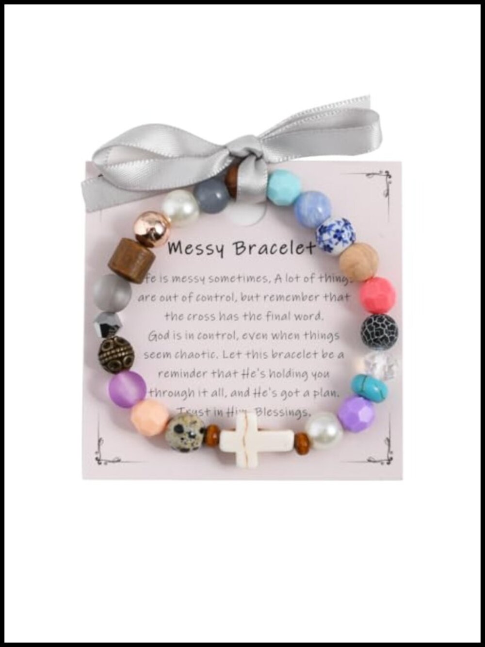 Boho Beaded Bracelet God is in Control Inspirational Jewelry Gift Cross Charm